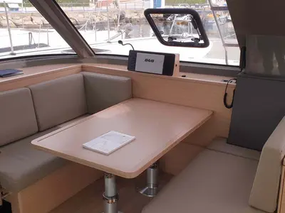 Salon of Lullaby, a Nautitech 40 Open catamaran at Tropea, Italy