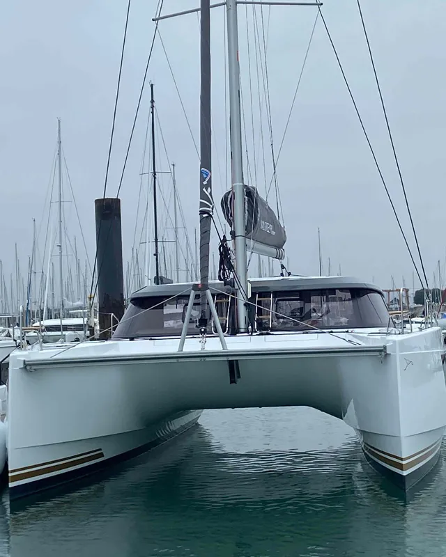Exterior view of Lullaby, a Nautitech 40 Open catamaran at Tropea, Italy