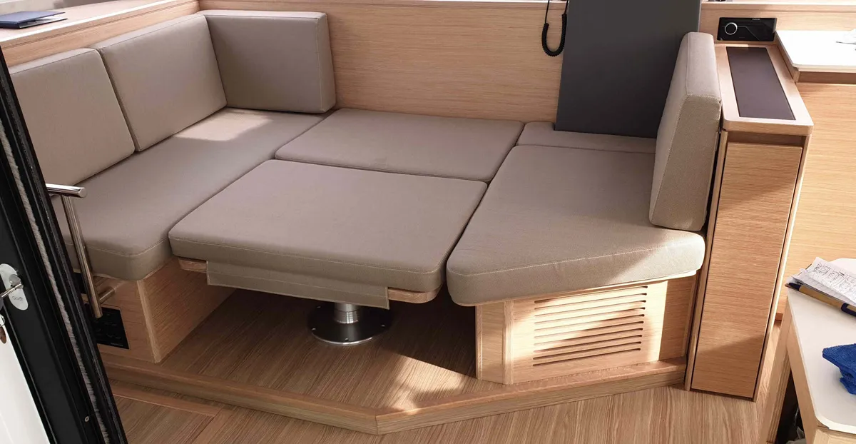 Salon of Lullaby, a Nautitech 40 Open catamaran at Tropea, Italy