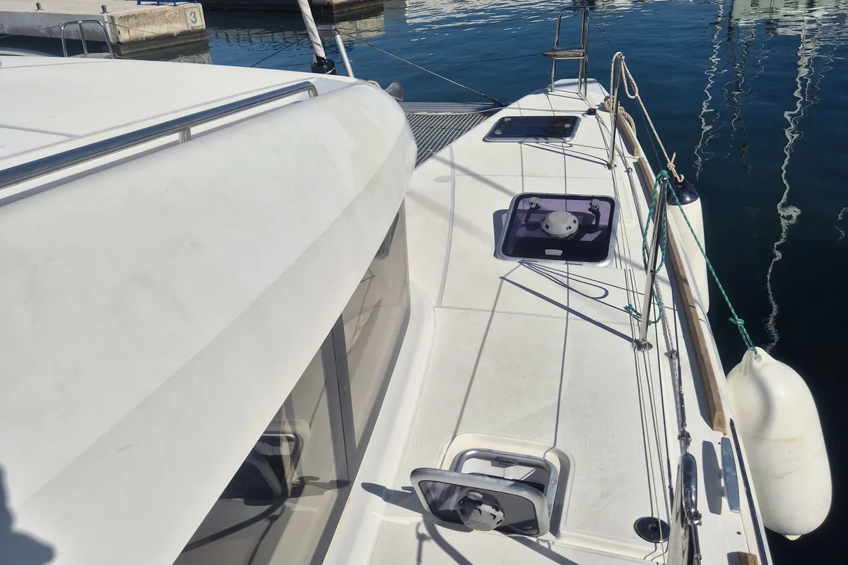 Deck of Nina II, a Lagoon 40 catamaran at Dubrovnik, Croatia