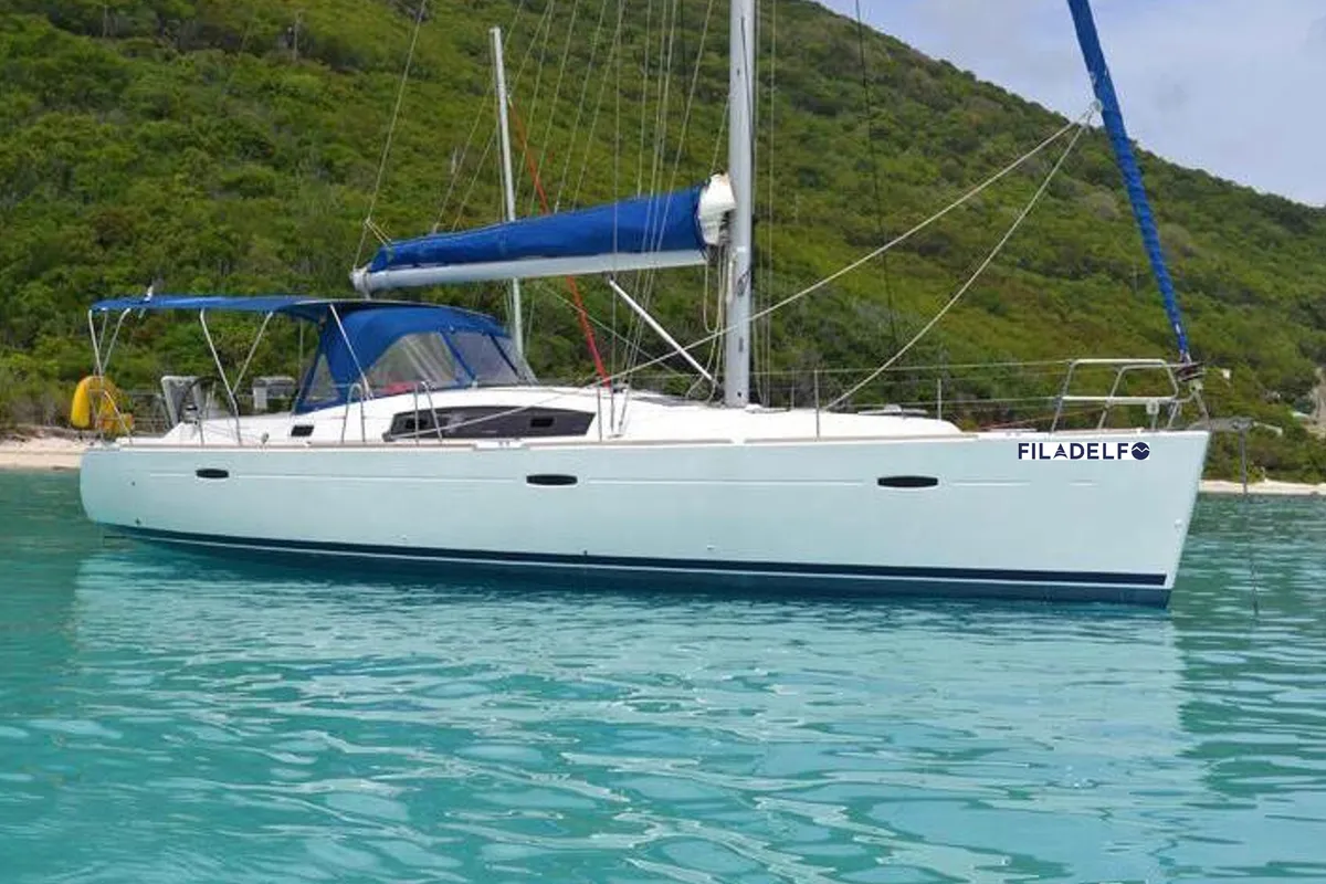 Exterior view of Filadelfo, a Beneteau Oceanis 43.4 sailboat at Fethiye, Turkey