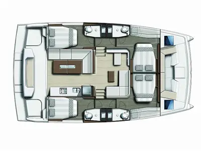 Floor plan of Wonder, a Bali Catspace catamaran at Olbia, Italy