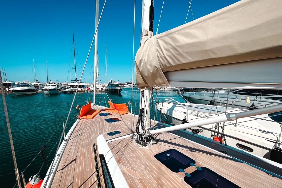 Deck of Premium, a Solaris 50 sailboat at Salerno, Italy