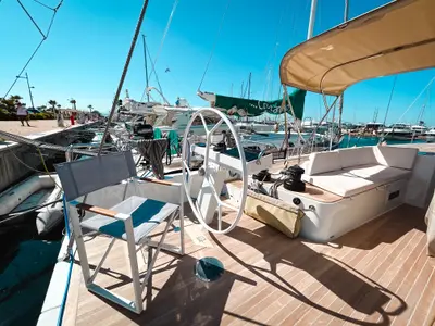 Cockpit of Premium, a Solaris 50 sailboat at Salerno, Italy