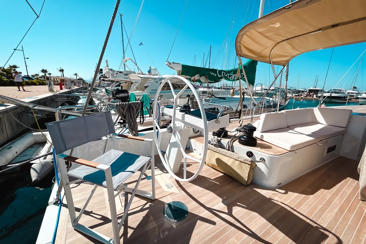 Cockpit of Premium, a Solaris 50 sailboat at Salerno, Italy