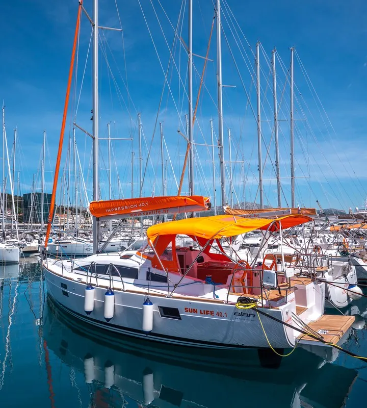 Exterior view of Funky, a Elan Impression 40.1 sailboat at Split, Croatia