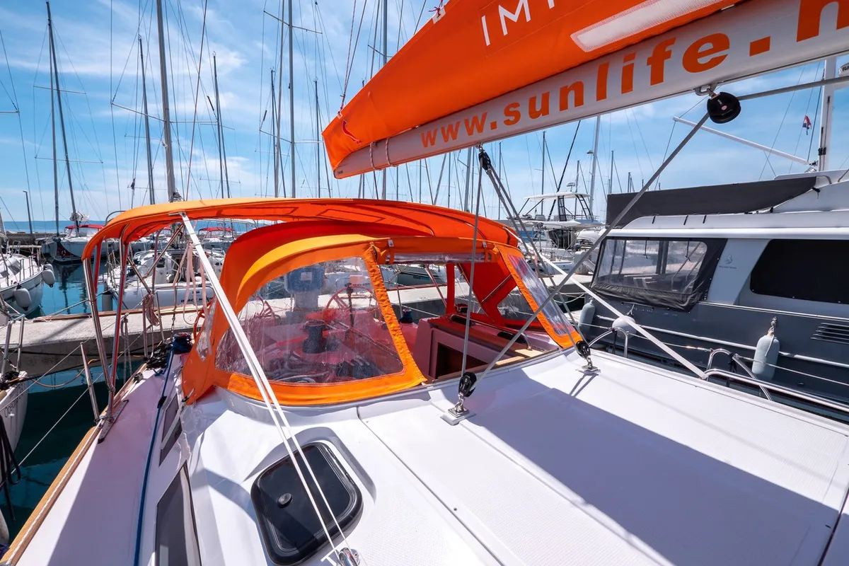Deck of Funky, a Elan Impression 40.1 sailboat at Split, Croatia
