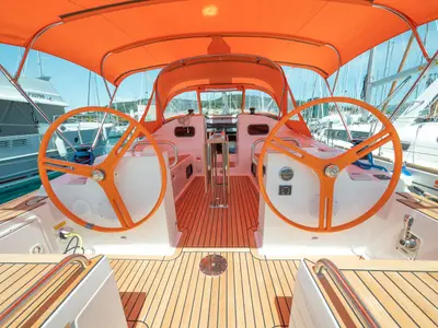 Cockpit of Funky, a Elan Impression 40.1 sailboat at Split, Croatia