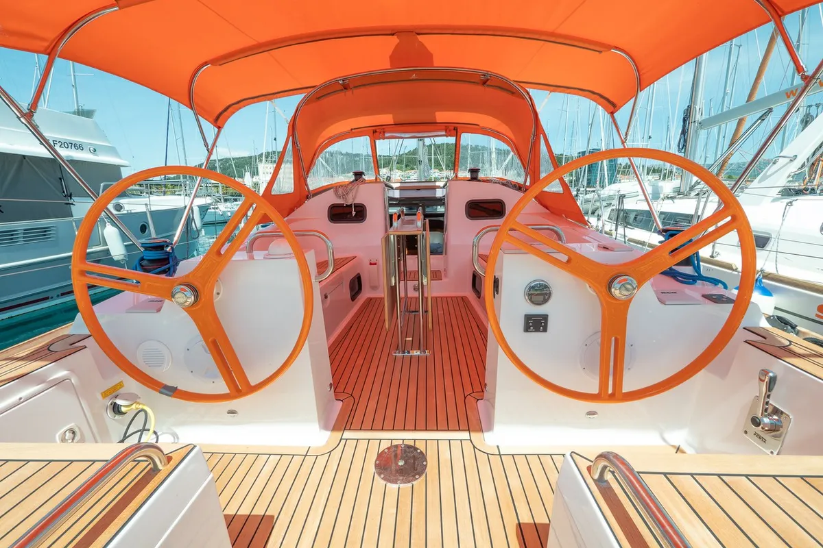 Cockpit of Funky, a Elan Impression 40.1 sailboat at Split, Croatia