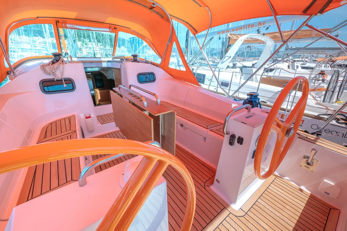 Cockpit of Funky, a Elan Impression 40.1 sailboat at Split, Croatia