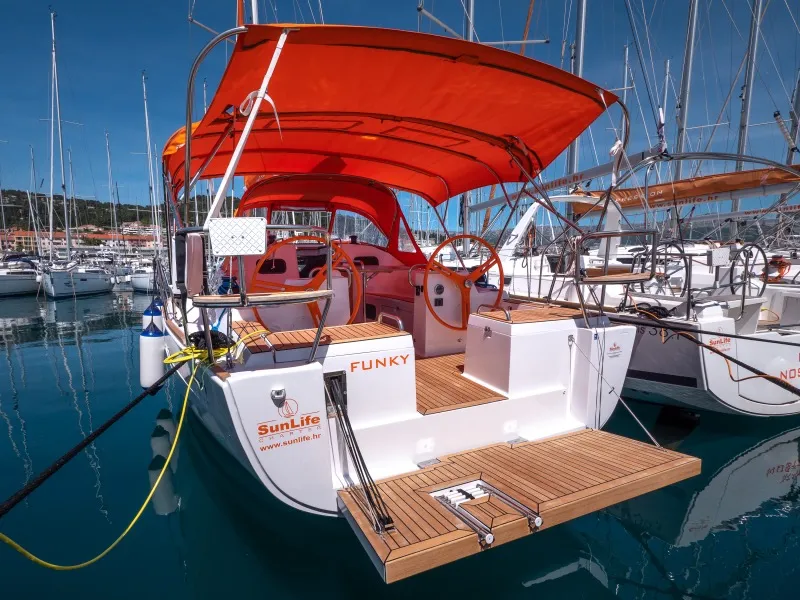 Exterior view of Funky, a Elan Impression 40.1 sailboat at Split, Croatia