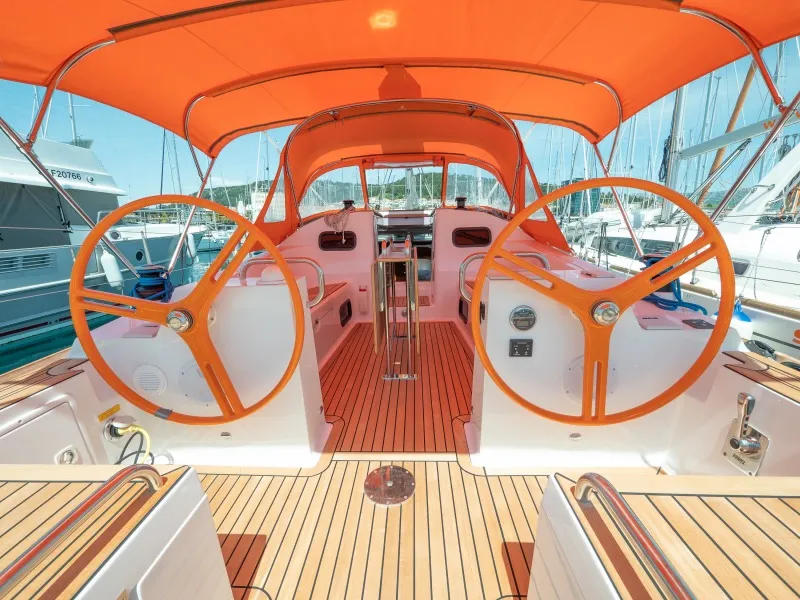 Cockpit of Funky, a Elan Impression 40.1 sailboat at Split, Croatia