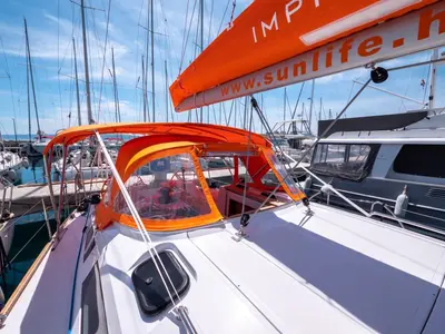 Deck of Funky, a Elan Impression 40.1 sailboat at Split, Croatia
