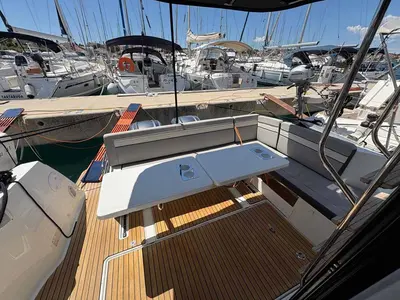 Deck of Solea, a Jeanneau Merry Fisher 1095 Fly motorboat at Jezera, Croatia