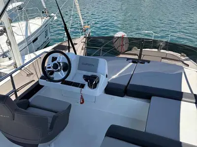 Cockpit of Solea, a Jeanneau Merry Fisher 1095 Fly motorboat at Jezera, Croatia