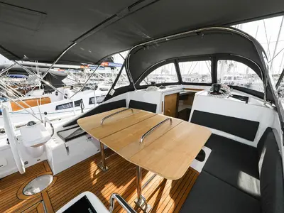 Deck of Seppia, a Elan Impression 45 sailboat at Biograd na Moru, Croatia