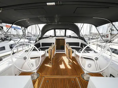 Cockpit of Seppia, a Elan Impression 45 sailboat at Biograd na Moru, Croatia