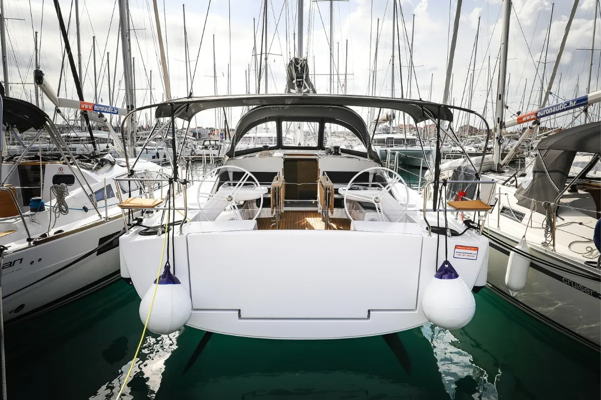 Exterior view of Seppia, a Elan Impression 45 sailboat at Biograd na Moru, Croatia