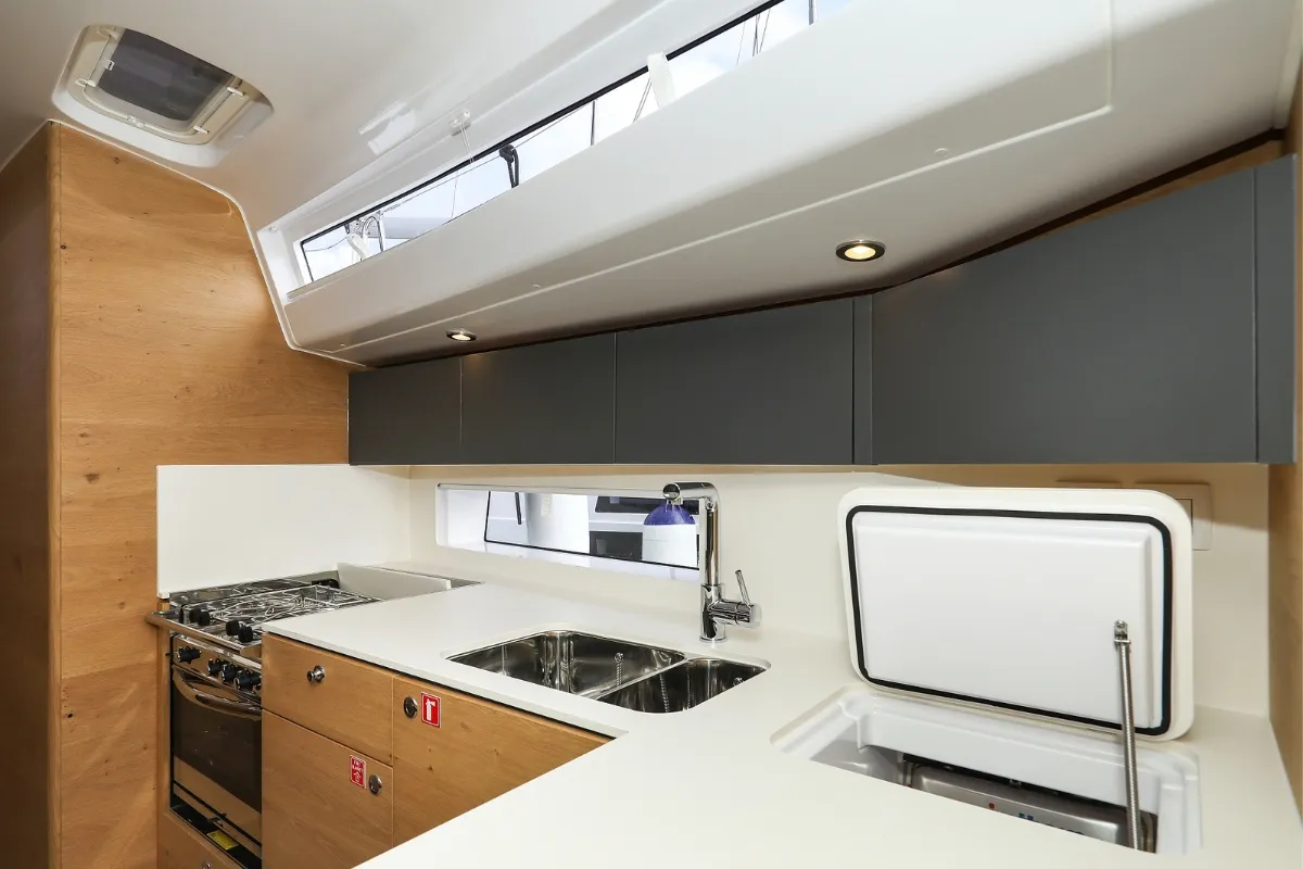 Galley of Seppia, a Elan Impression 45 sailboat at Biograd na Moru, Croatia