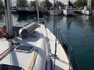 Deck of Family, a Jeanneau Sun Odyssey 49 sailboat at Municipal Unit of Lefkada, Greece