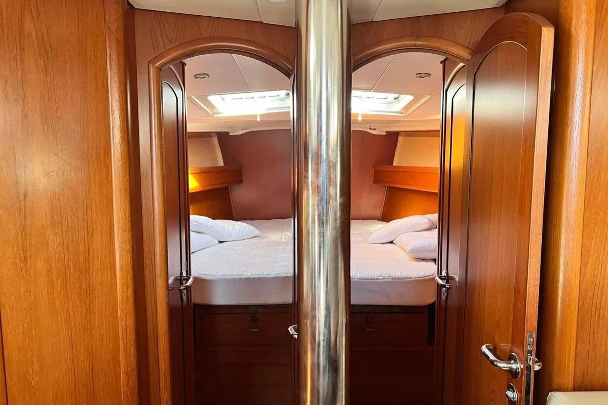 Cabin on Family, a Jeanneau Sun Odyssey 49 sailboat at Municipal Unit of Lefkada, Greece