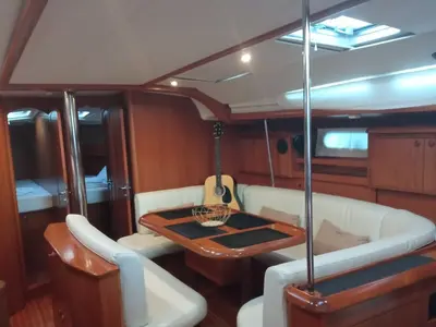 Salon of Family, a Jeanneau Sun Odyssey 49 sailboat at Municipal Unit of Lefkada, Greece