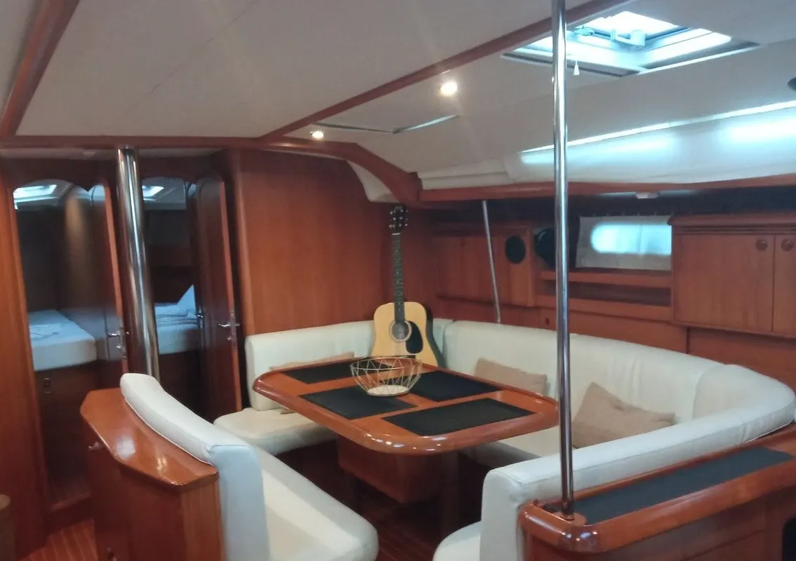 Salon of Family, a Jeanneau Sun Odyssey 49 sailboat at Municipal Unit of Lefkada, Greece