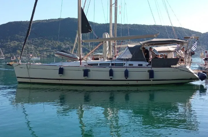 Exterior view of Family, a Jeanneau Sun Odyssey 49 sailboat at Municipal Unit of Lefkada, Greece