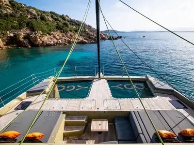 Deck of YGO., a Sunreef 60 catamaran at Palma de Mallorca, Spain