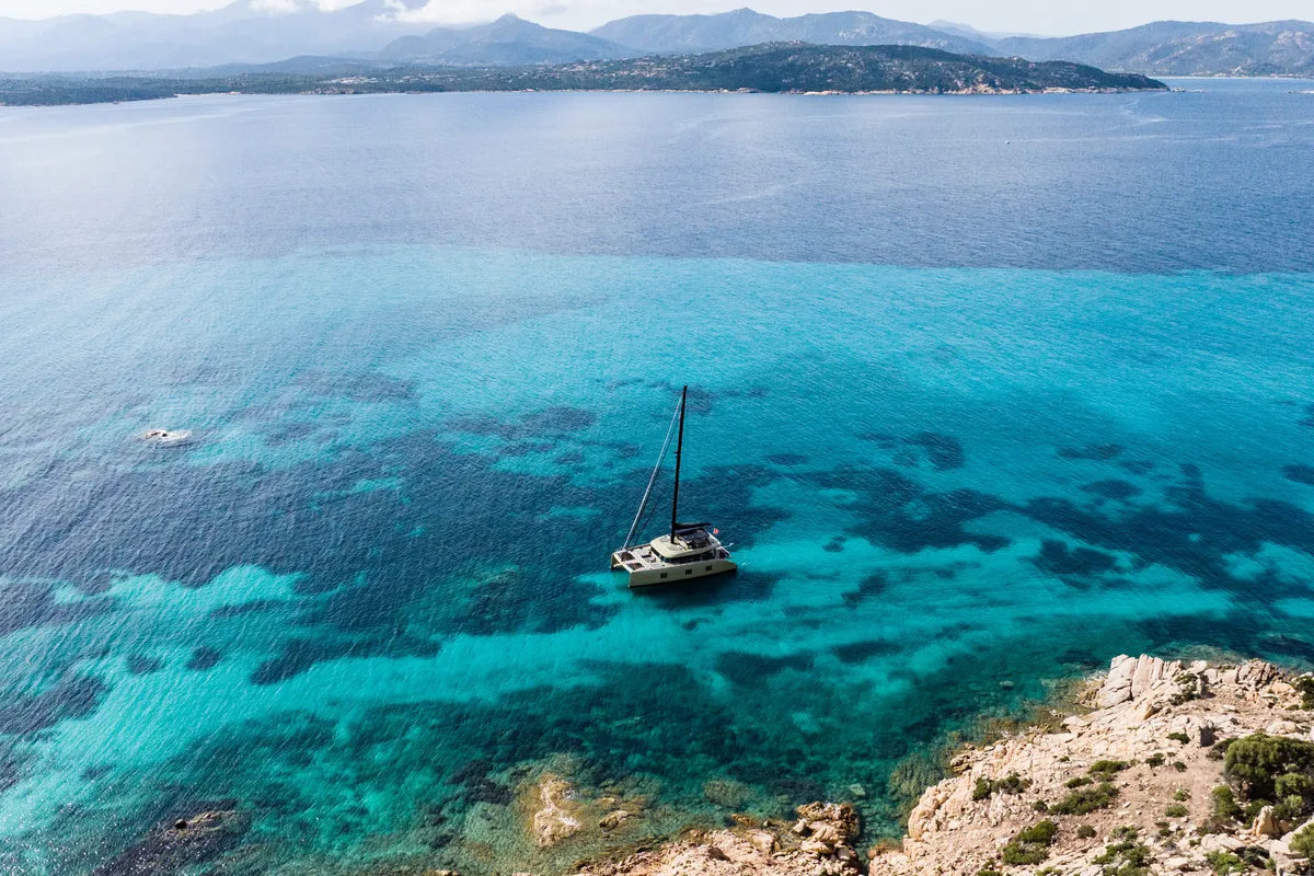 Exterior view of YGO., a Sunreef 60 catamaran at Palma de Mallorca, Spain