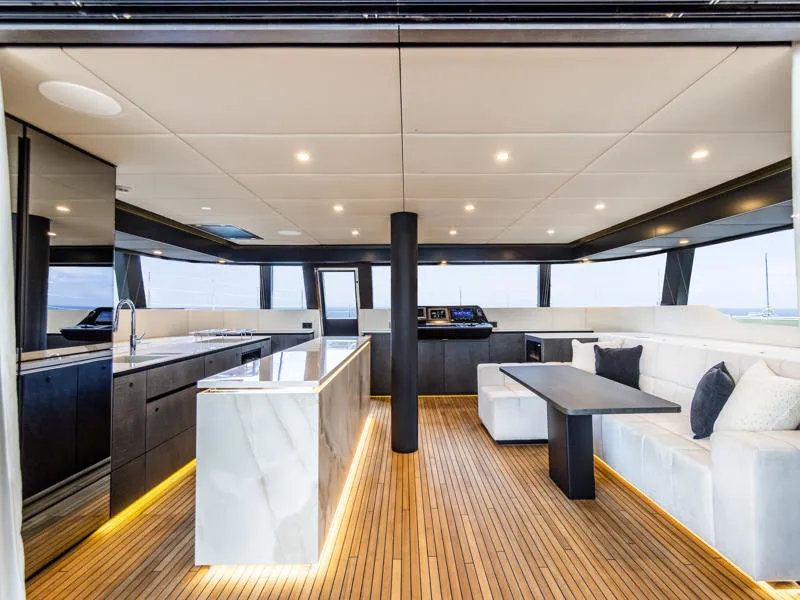 Salon of YGO., a Sunreef 60 catamaran at Palma de Mallorca, Spain