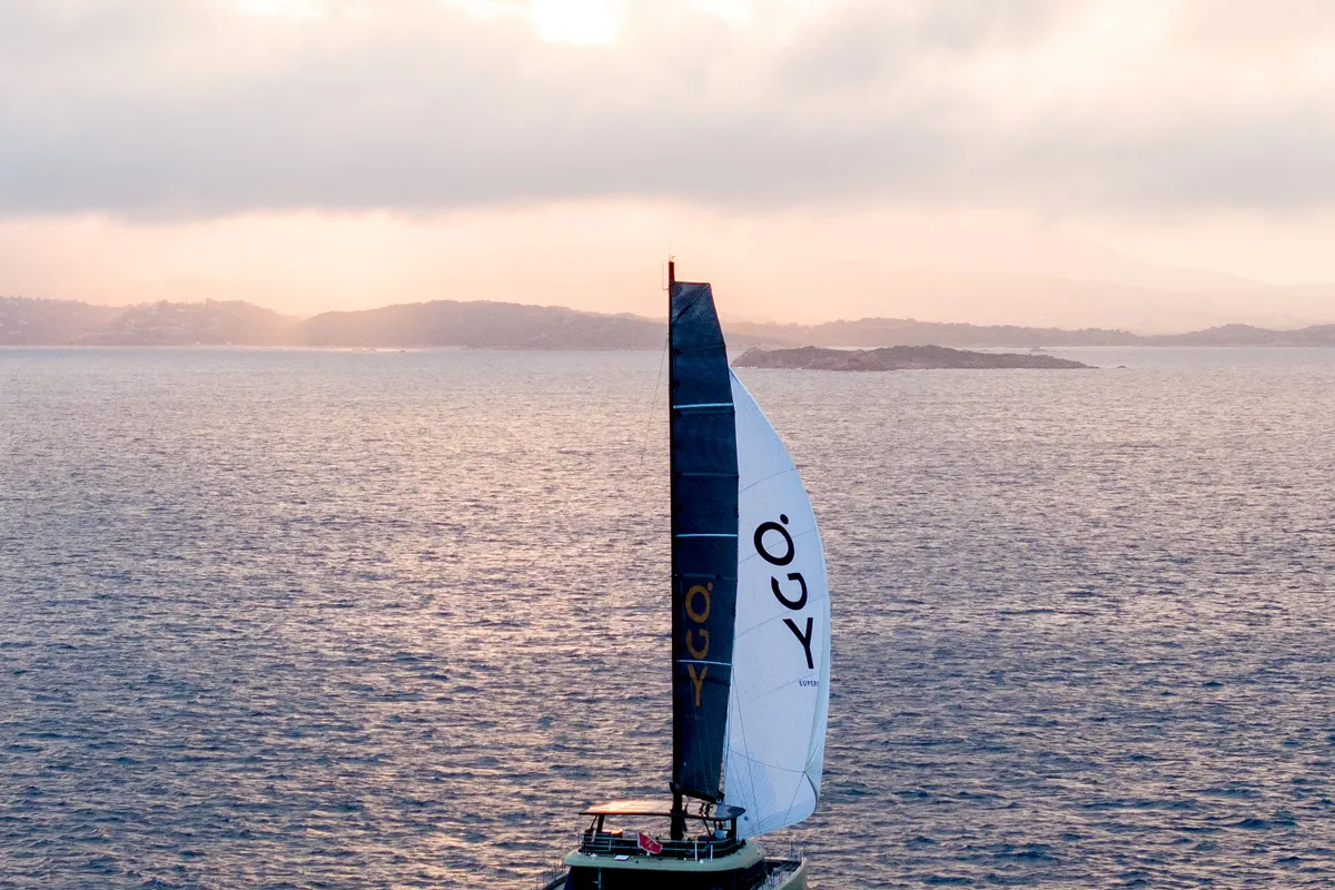 Exterior view of YGO., a Sunreef 60 catamaran at Palma de Mallorca, Spain