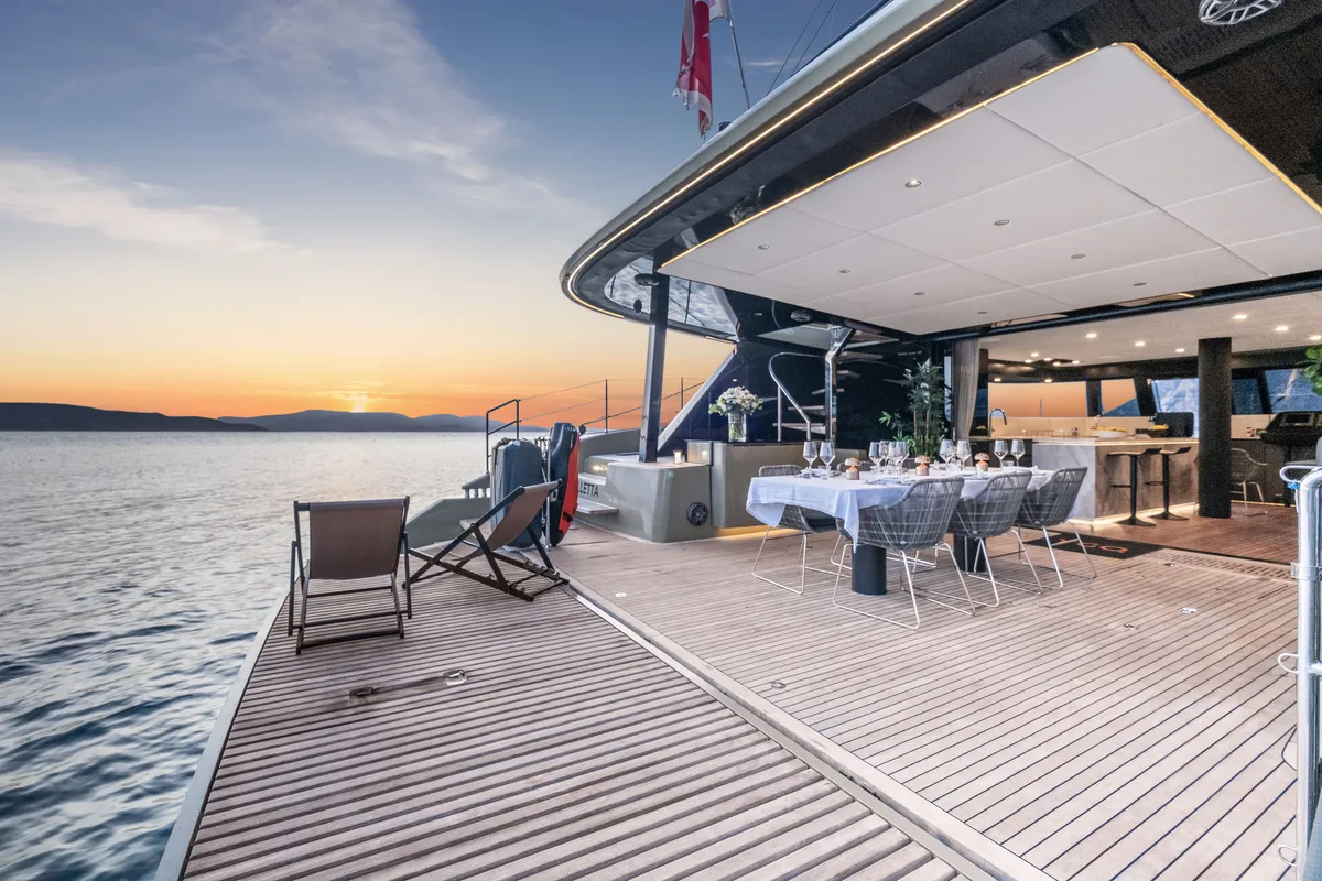 Deck of YGO., a Sunreef 60 catamaran at Palma de Mallorca, Spain