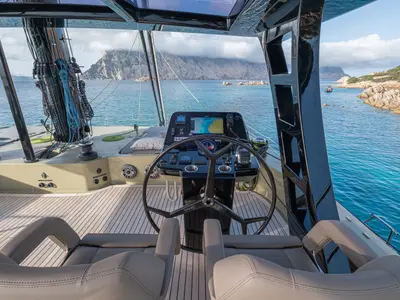 Cockpit of YGO., a Sunreef 60 catamaran at Palma de Mallorca, Spain