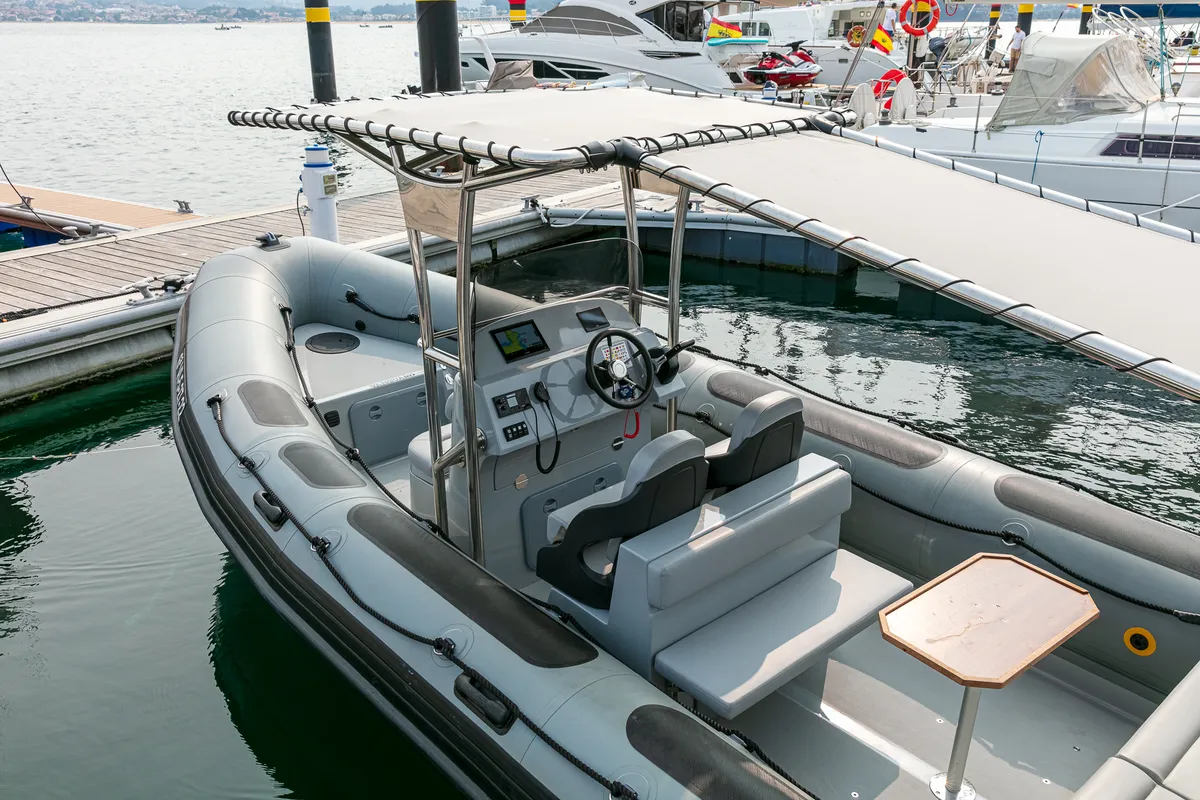 Deck of Fog, a Gulet Vanguard DR-760 motorboat at Baiona, Spain