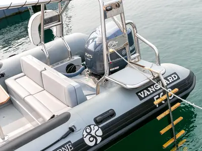 Deck of Fog, a Gulet Vanguard DR-760 motorboat at Baiona, Spain