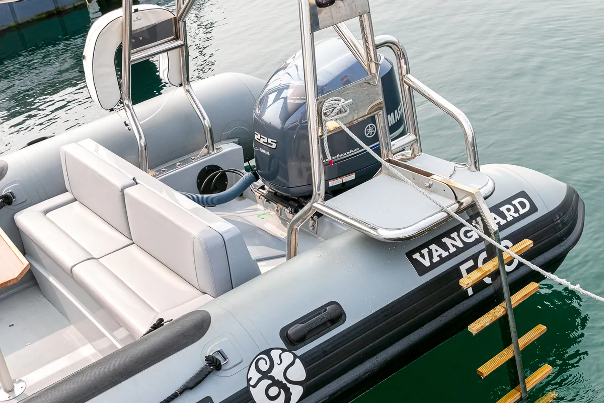 Deck of Fog, a Gulet Vanguard DR-760 motorboat at Baiona, Spain