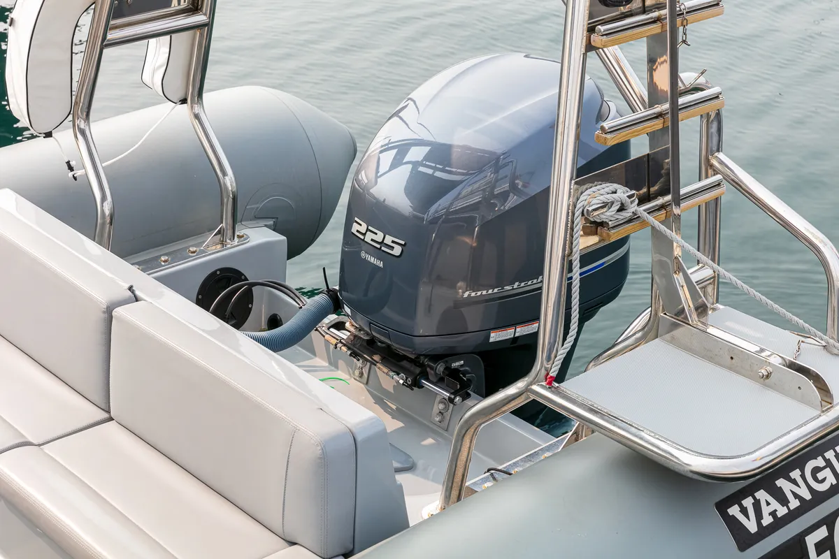 Fog, a Gulet Vanguard DR-760 motorboat at Baiona, Spain