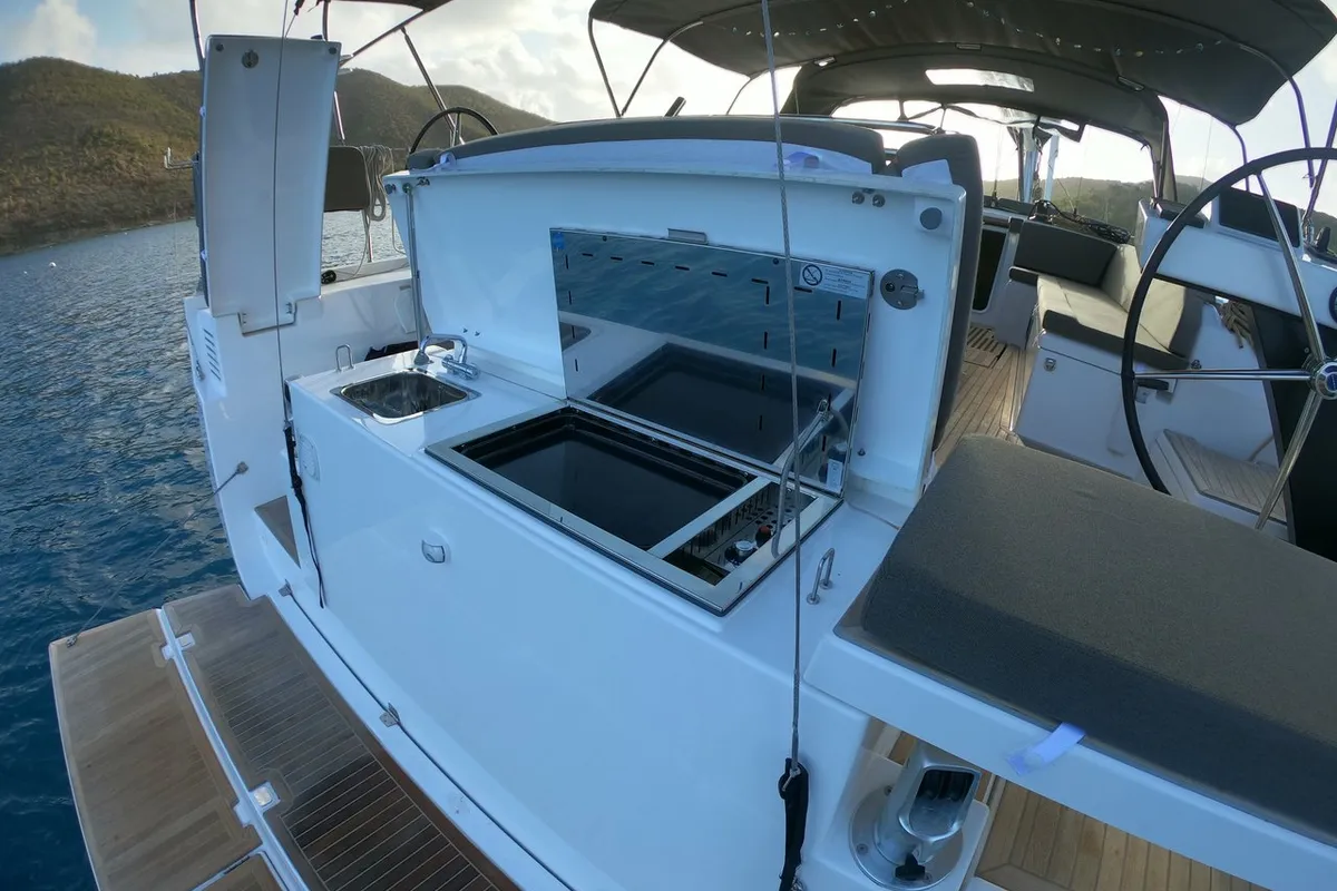 Deck of Fat Bottom Girl, a Dufour 530 sailboat at Road Town, British Virgin Islands