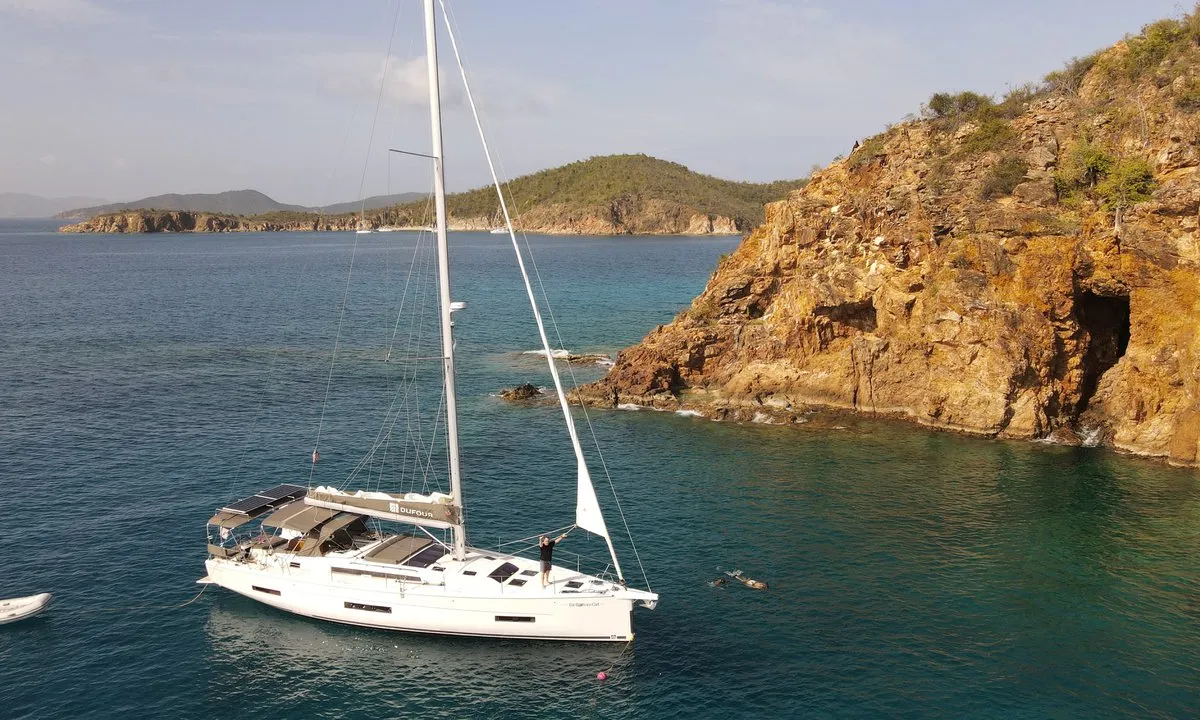 Exterior view of Fat Bottom Girl, a Dufour 530 sailboat at Road Town, British Virgin Islands