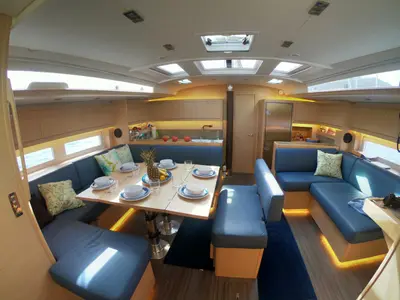 Salon of Fat Bottom Girl, a Dufour 530 sailboat at Road Town, British Virgin Islands
