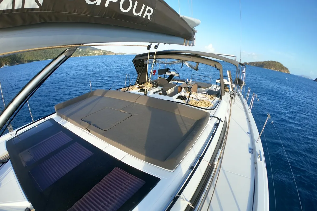 Deck of Fat Bottom Girl, a Dufour 530 sailboat at Road Town, British Virgin Islands