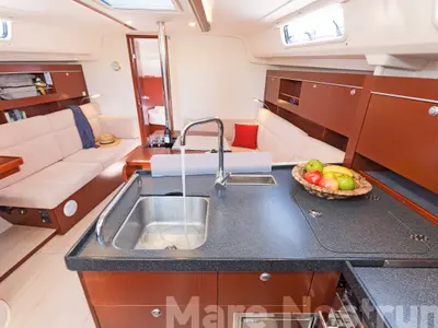 Galley of Mare Nostrum, a Hanse 385 sailboat at Kos, Greece