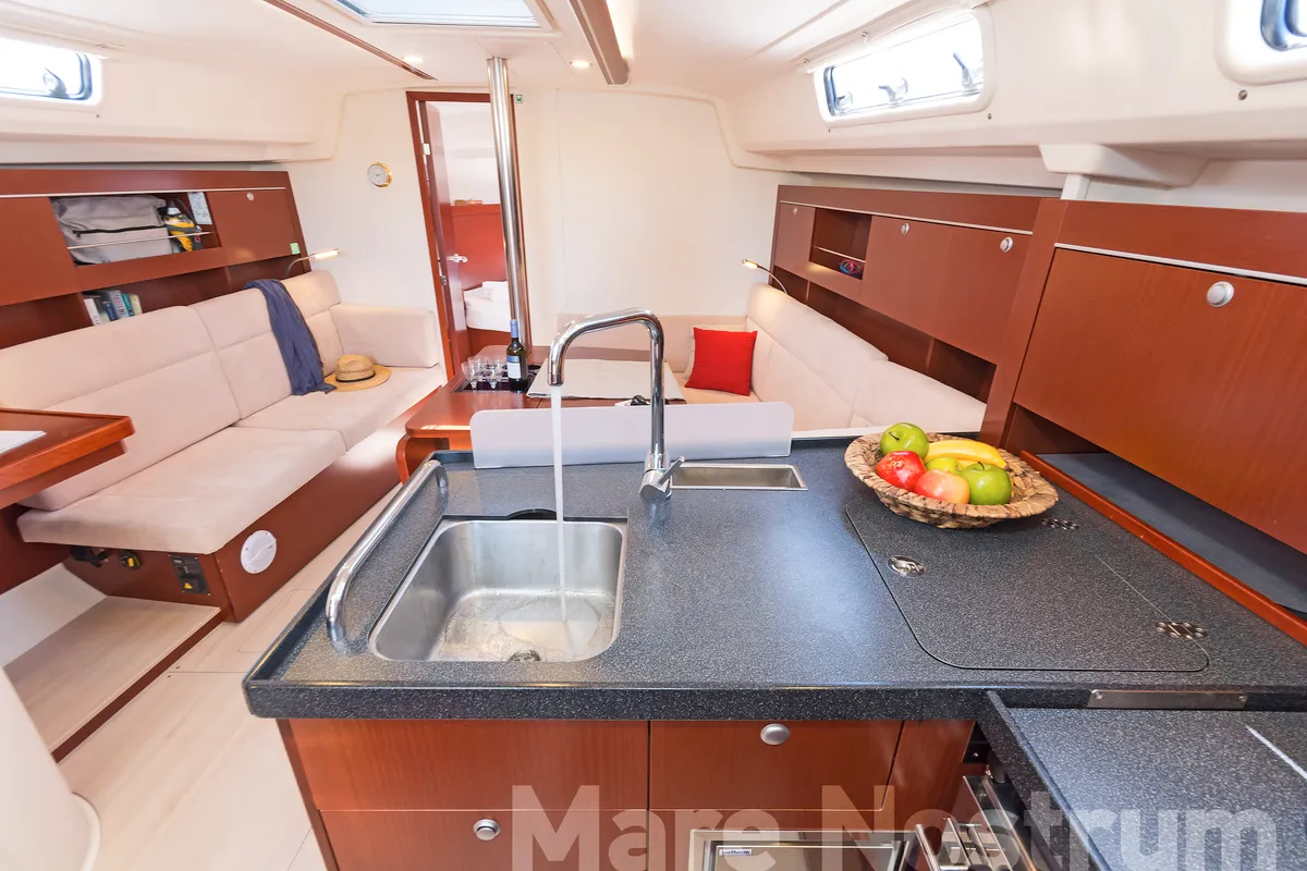 Galley of Mare Nostrum, a Hanse 385 sailboat at Kos, Greece