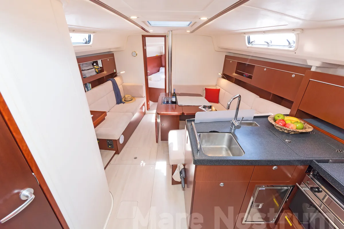Galley of Mare Nostrum, a Hanse 385 sailboat at Kos, Greece