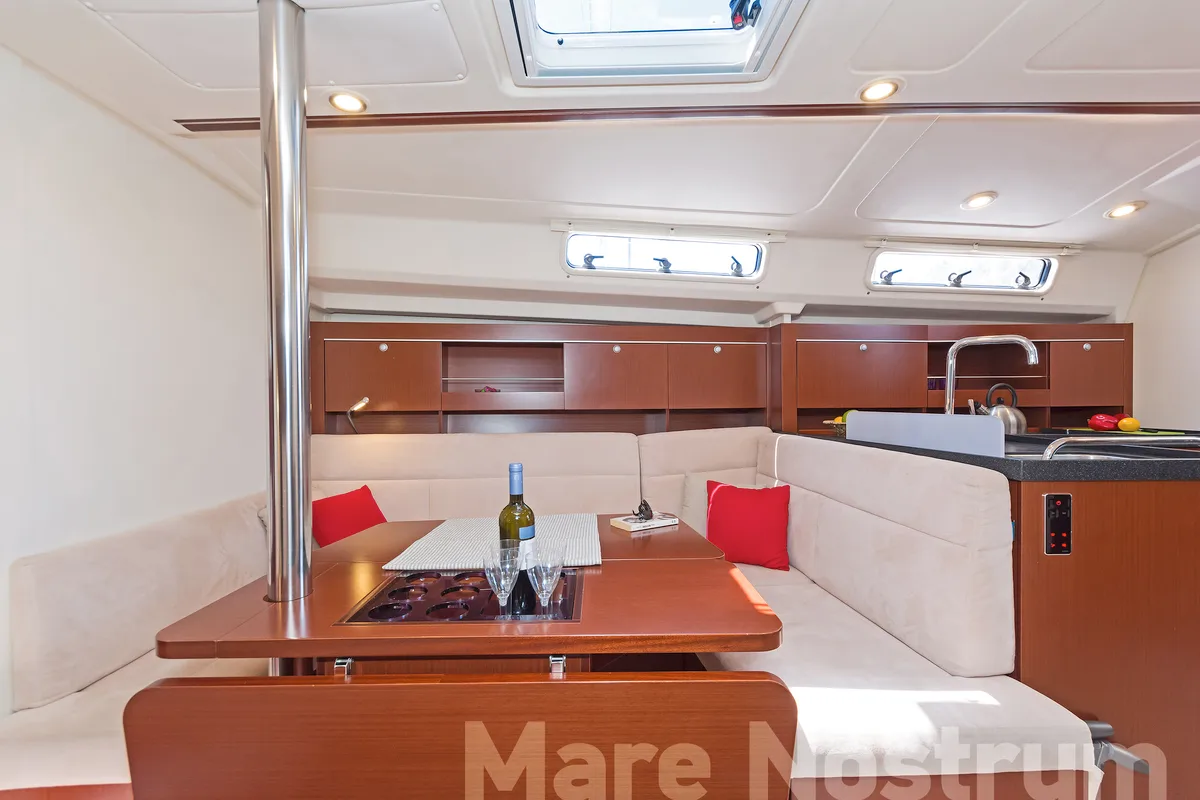 Salon of Mare Nostrum, a Hanse 385 sailboat at Kos, Greece