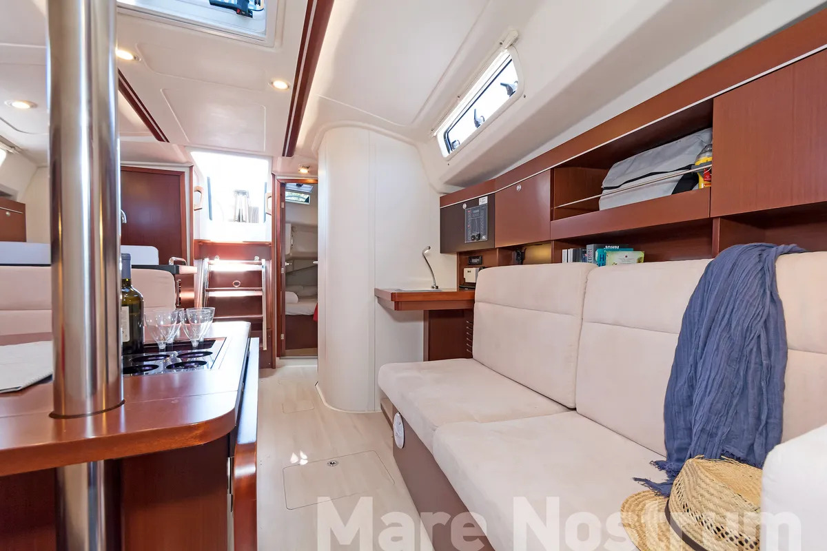 Salon of Mare Nostrum, a Hanse 385 sailboat at Kos, Greece