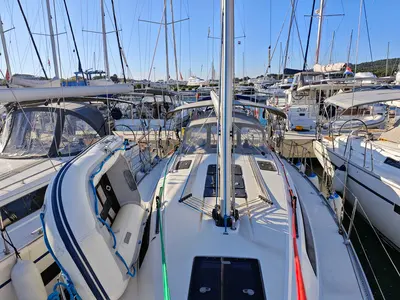 Deck of Atena, a Bavaria Cruiser 37 sailboat at Općina Sukošan, Croatia