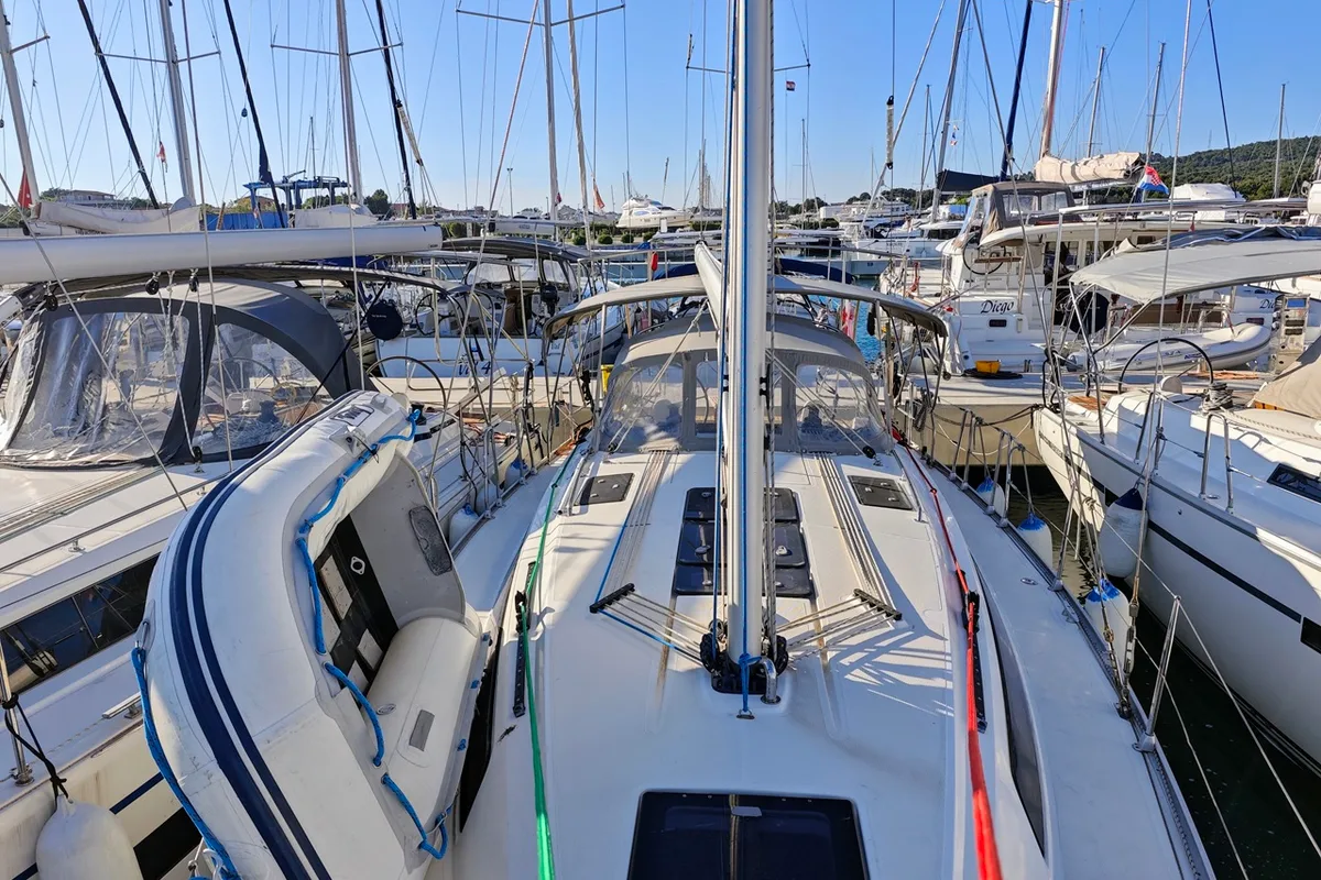 Deck of Atena, a Bavaria Cruiser 37 sailboat at Općina Sukošan, Croatia