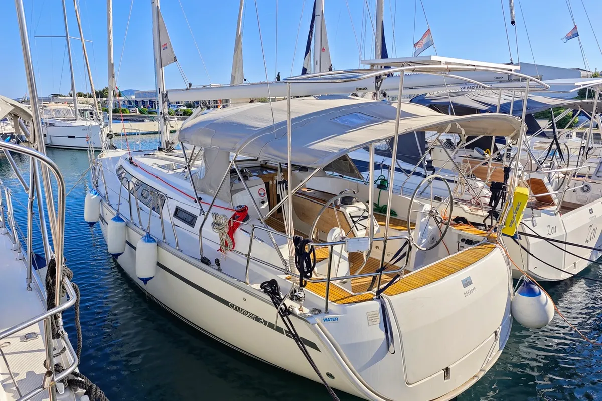 Exterior view of Atena, a Bavaria Cruiser 37 sailboat at Općina Sukošan, Croatia